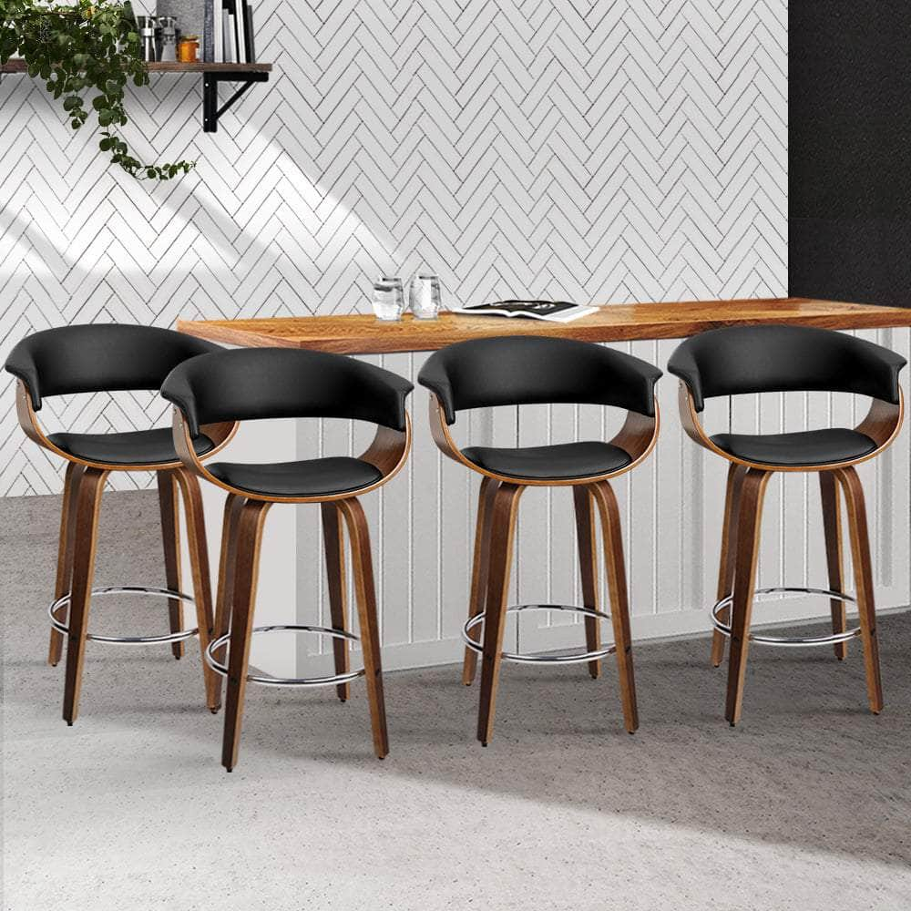 4x Bar Stools Swivel PU Seat Wooden