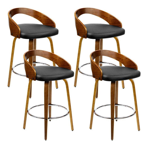 4x Bar Stools Swivel Seat Curving Backrest