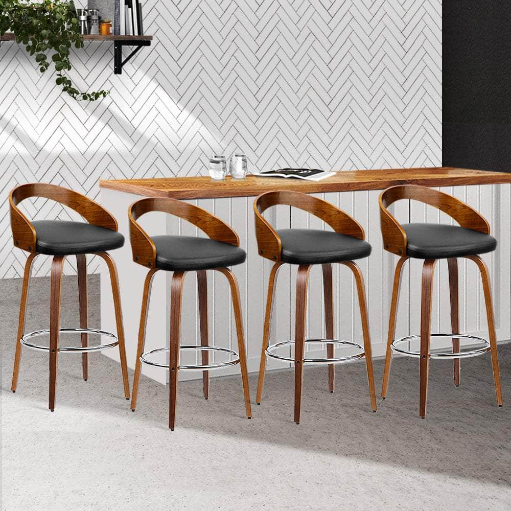 4x Bar Stools Swivel Seat Curving Backrest