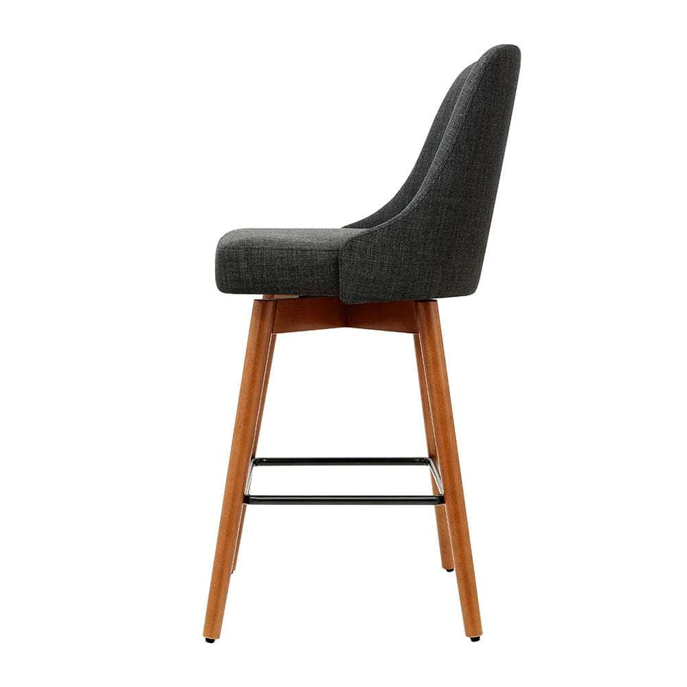 4x Bar Stools Swivel Seat Wooden Charcoal