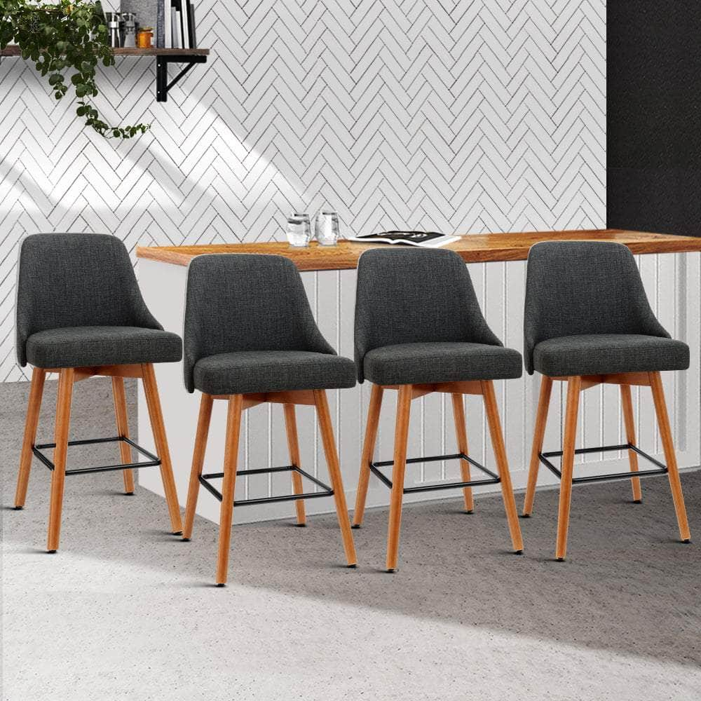 4x Bar Stools Swivel Seat Wooden Charcoal