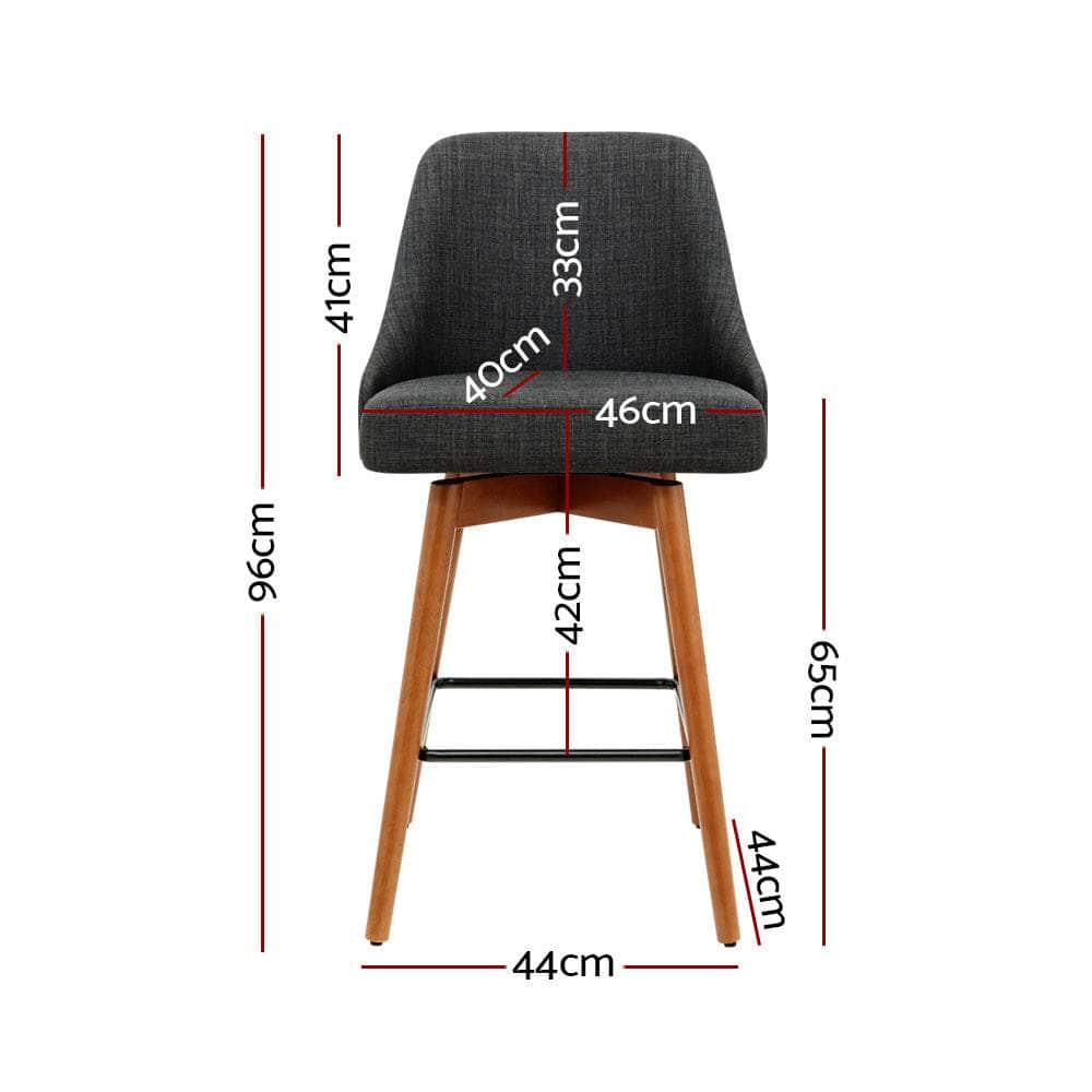 4x Bar Stools Swivel Seat Wooden Charcoal