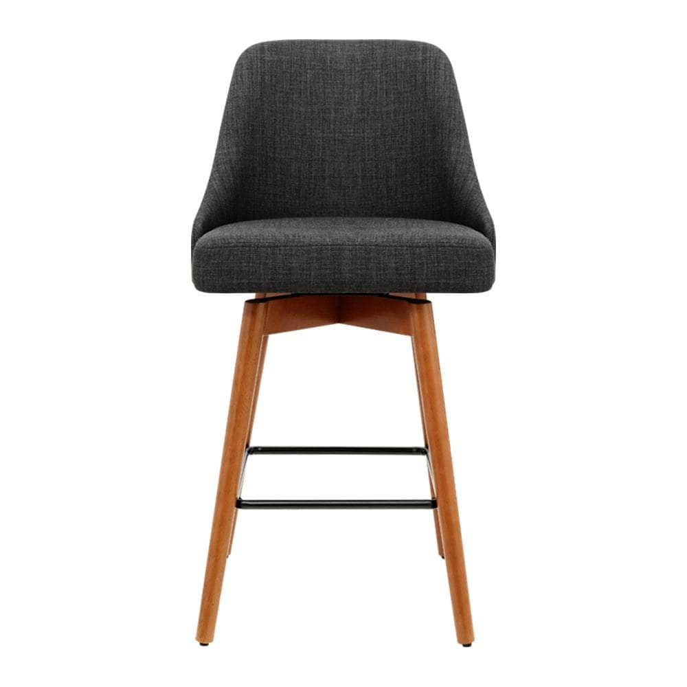 4x Bar Stools Swivel Seat Wooden Charcoal