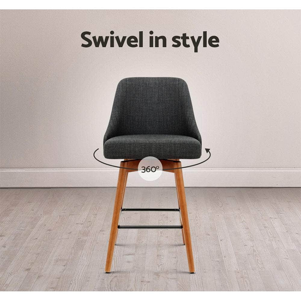 4x Bar Stools Swivel Seat Wooden Charcoal