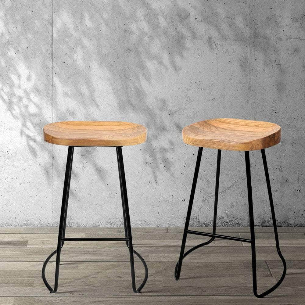 4x Bar Stools Tractor Seat 65cm Wooden