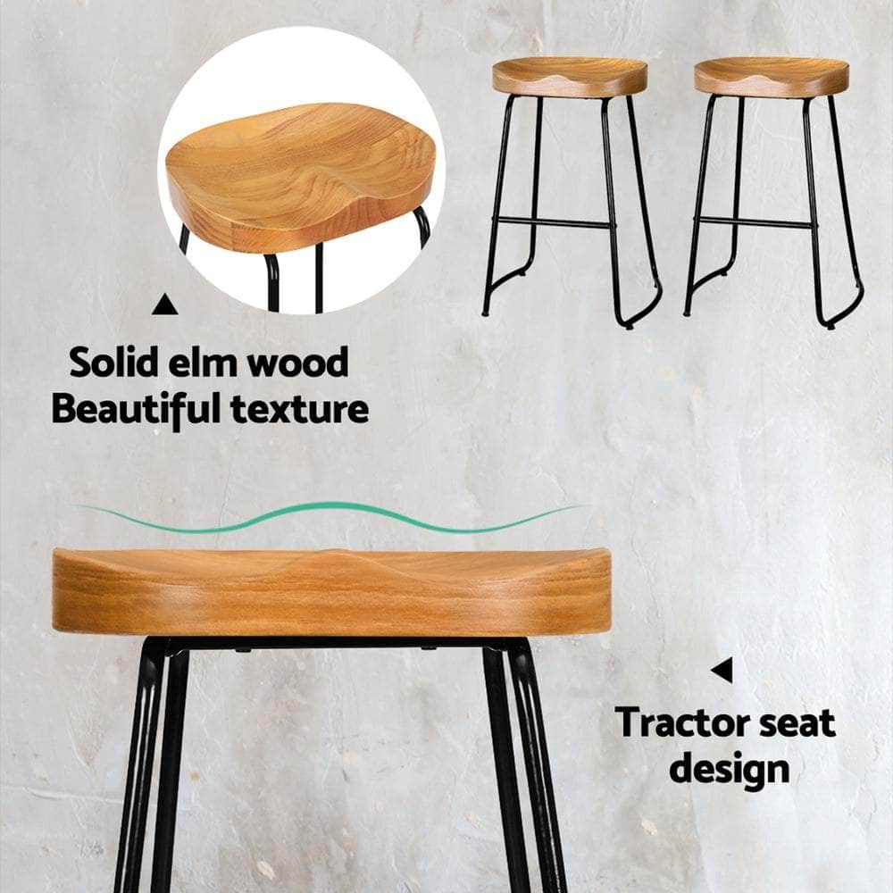 4x Bar Stools Tractor Seat 65cm Wooden