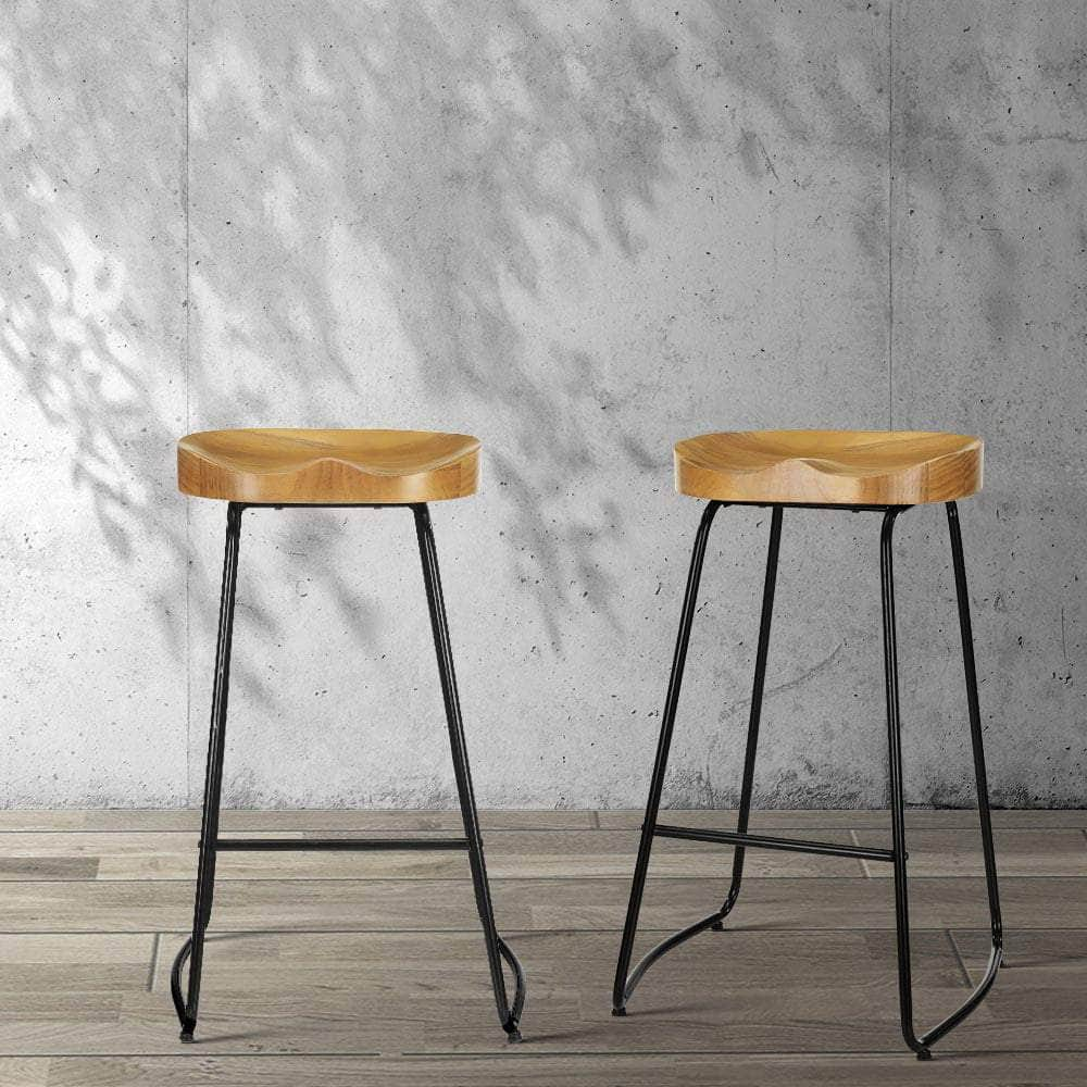 4x Bar Stools Tractor Seat 75cm Wooden