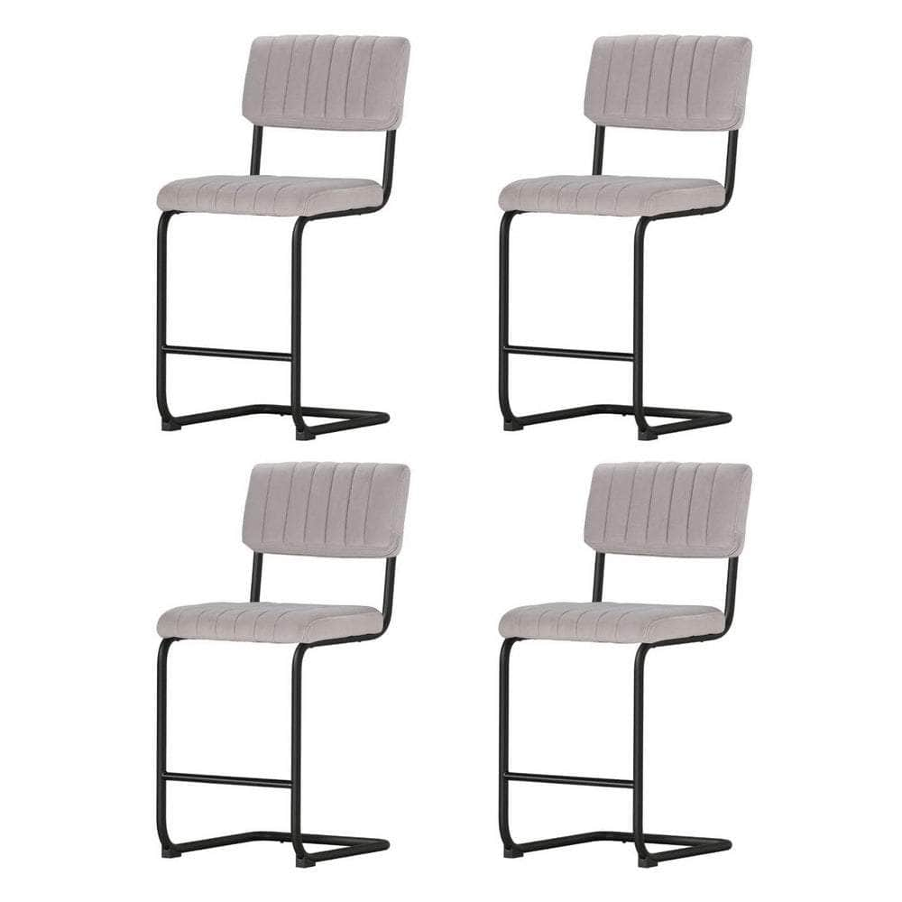 4X Bar Stools Velvet Chairs Green/Grey