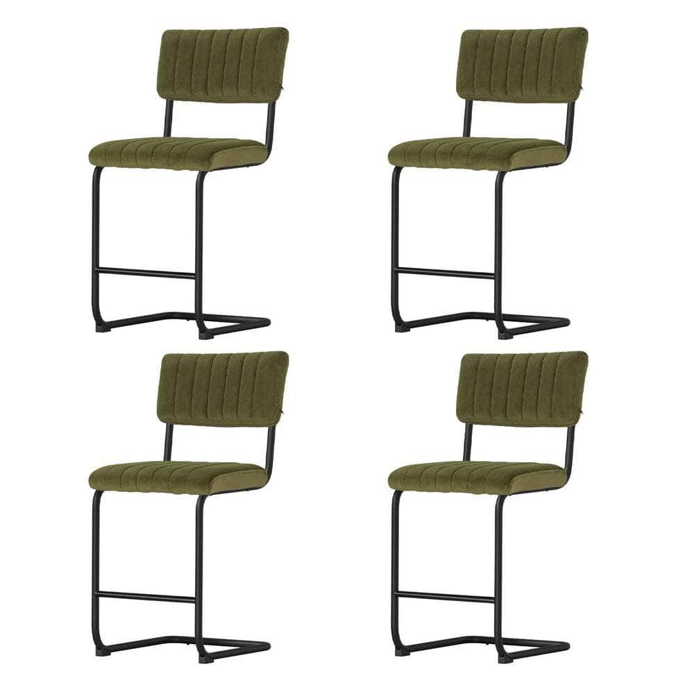 4X Bar Stools Velvet Chairs Green/Grey