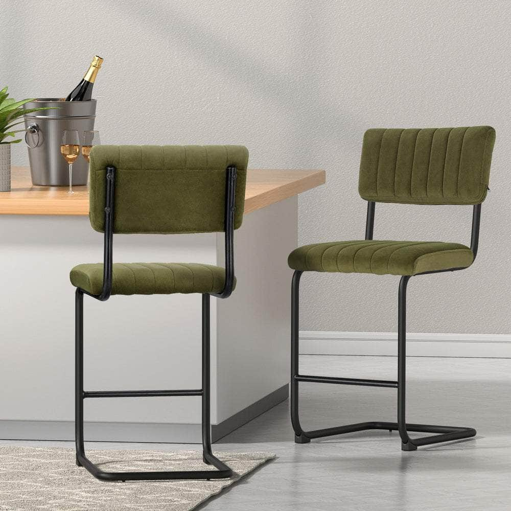 4X Bar Stools Velvet Chairs Green/Grey