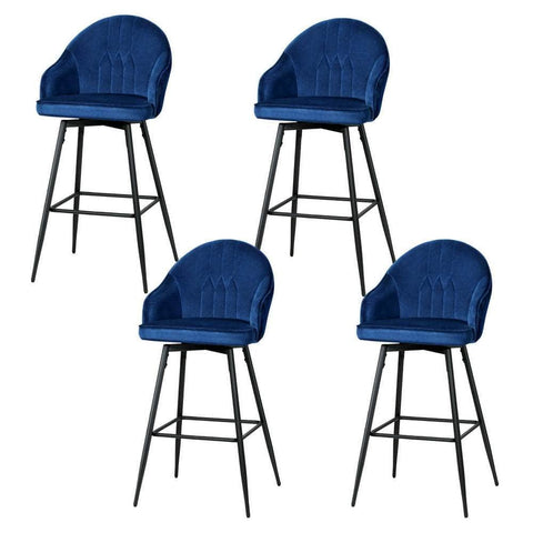 4X Bar Stools Velvet Swivel Metal Legs Blue/Green