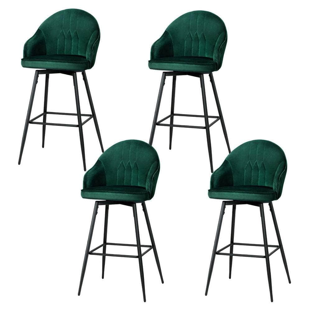 4X Bar Stools Velvet Swivel Metal Legs Blue/Green