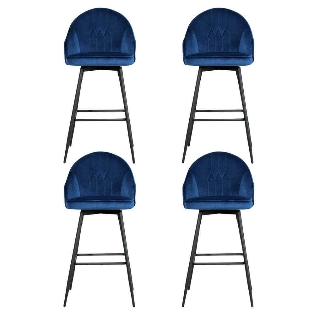 4X Bar Stools Velvet Swivel Metal Legs Blue/Green