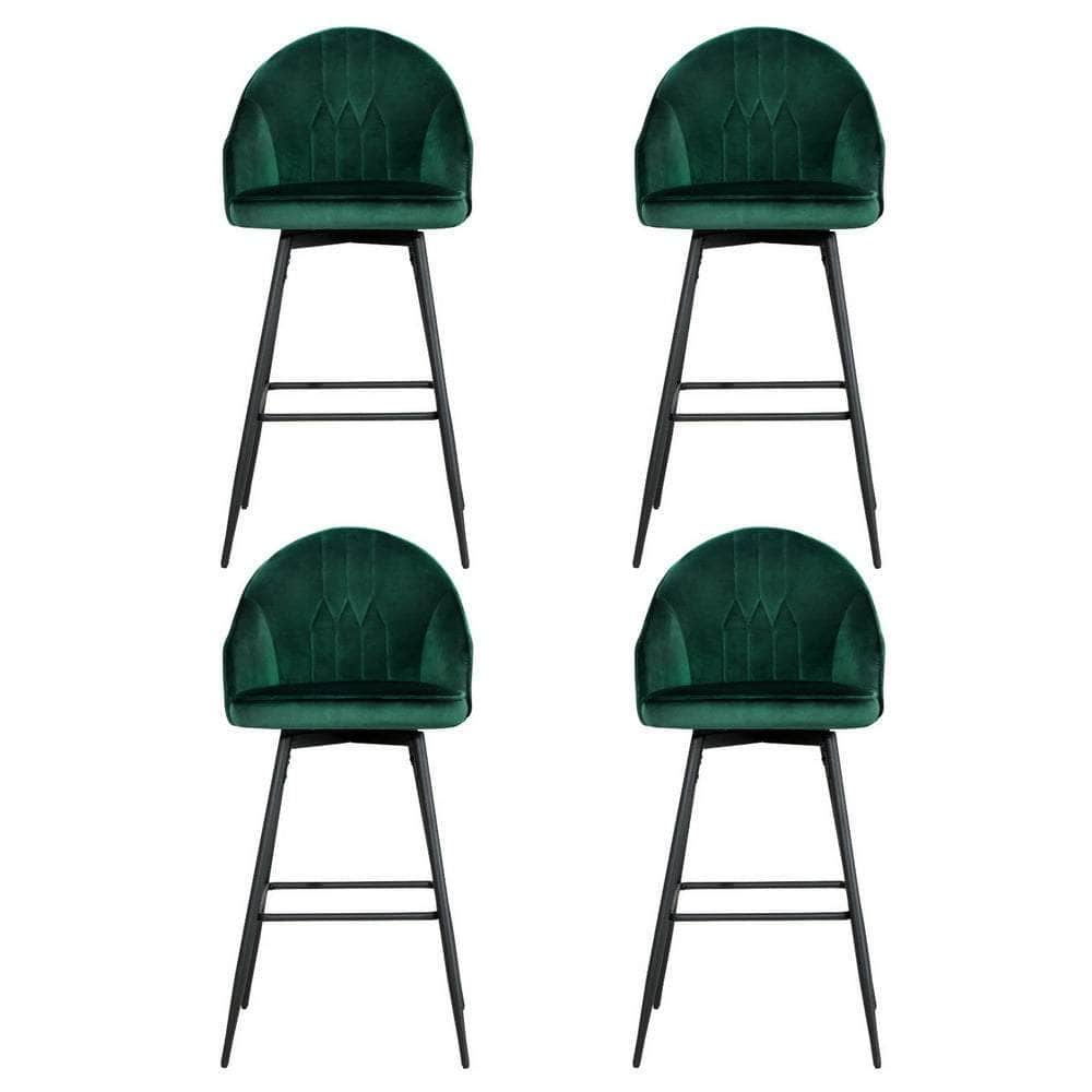 4X Bar Stools Velvet Swivel Metal Legs Blue/Green