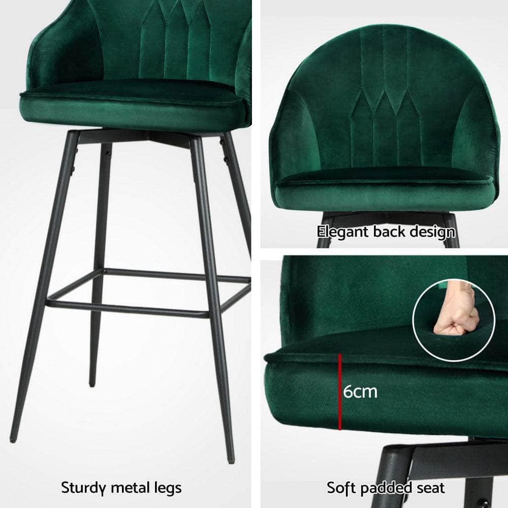 4X Bar Stools Velvet Swivel Metal Legs Blue/Green