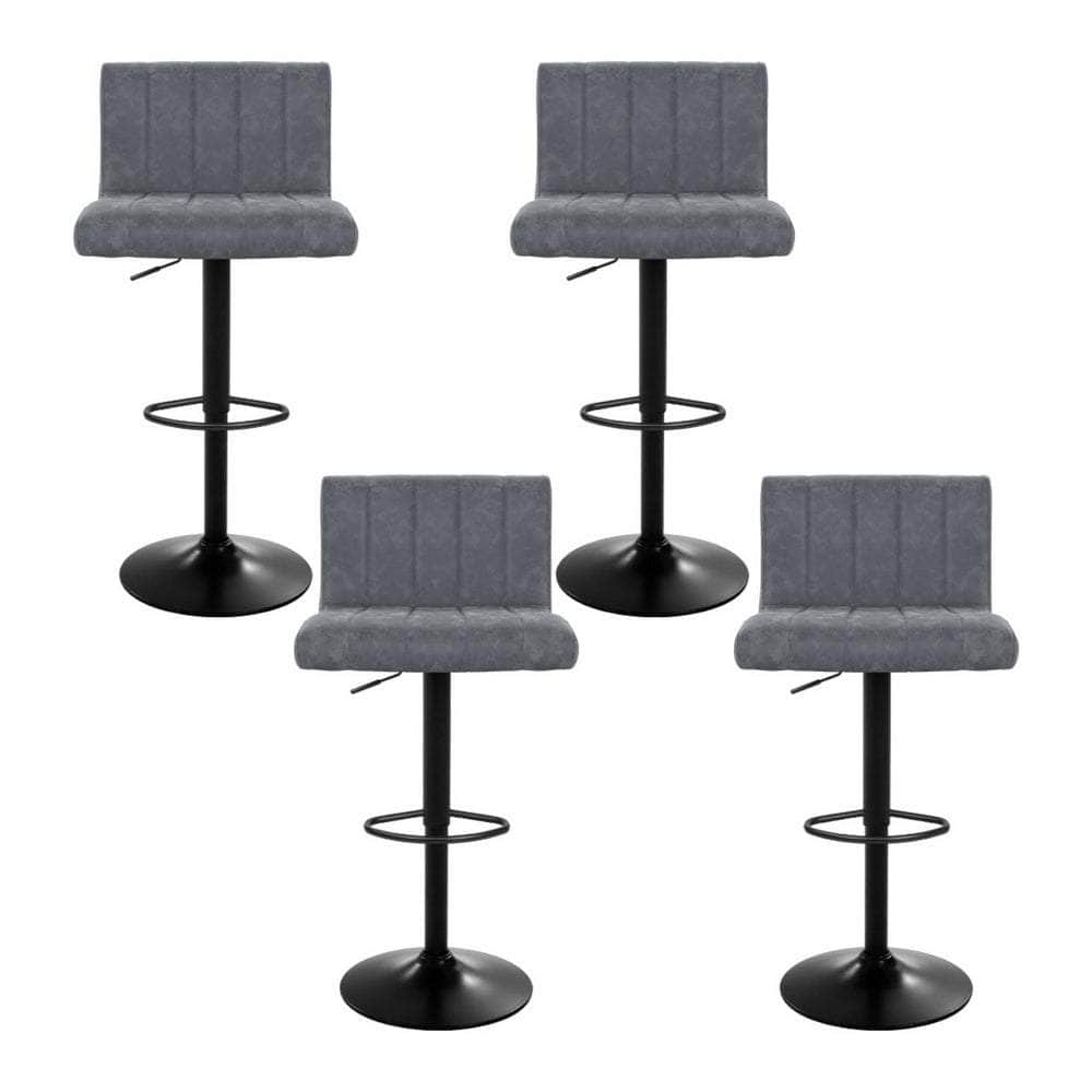 4X Bar Stools Vintage Leather Gas Lift Grey