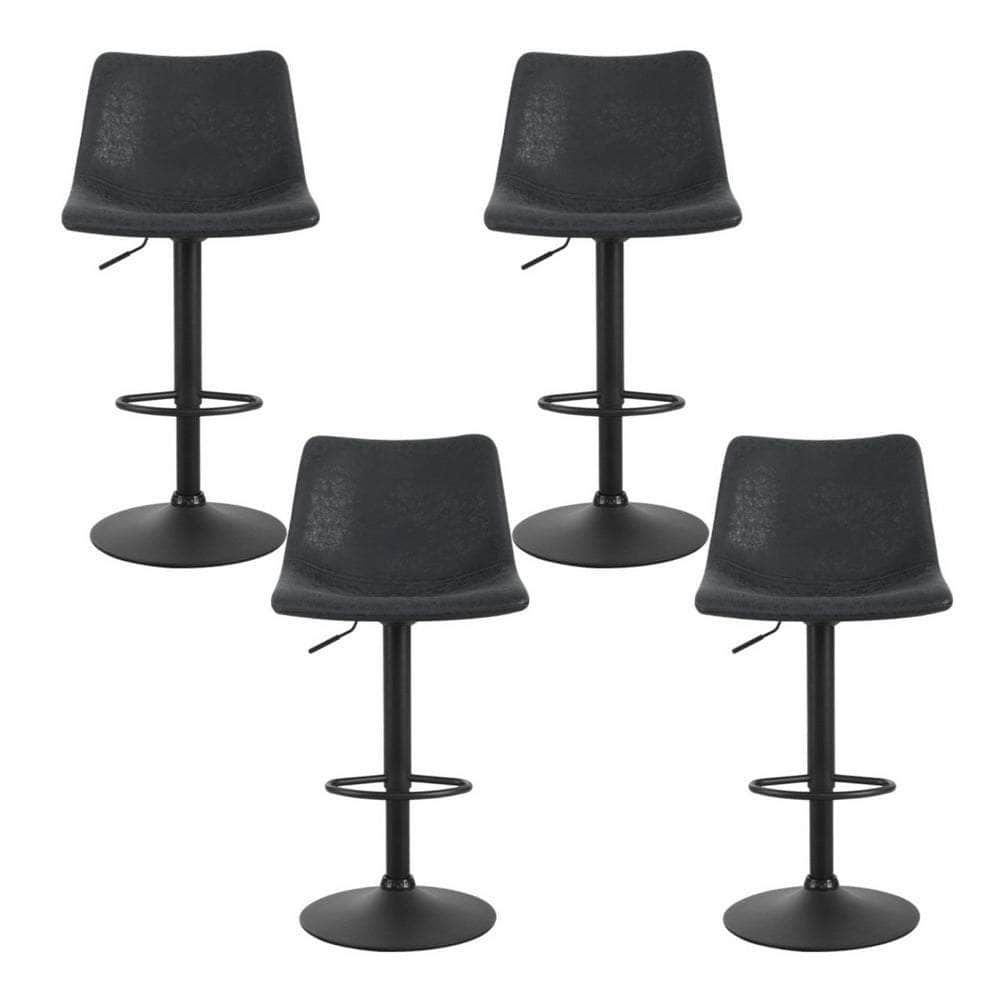 4X Bar Stools Vintage Leather Swivel Gas Lift Black/Brown