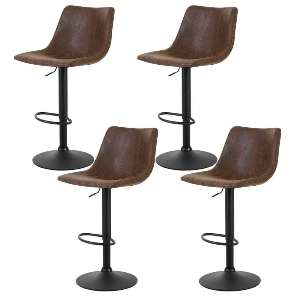 4X Bar Stools Vintage Leather Swivel Gas Lift Black/Brown