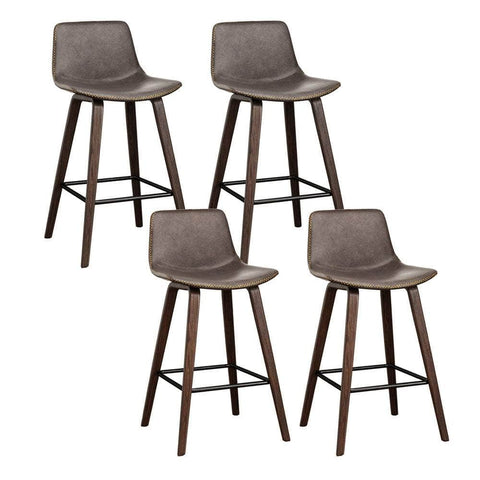 4x Bar Stools Vintage Leather Wooden