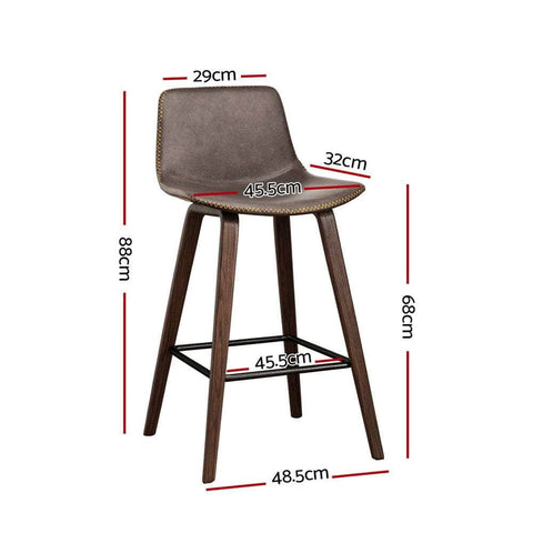 4x Bar Stools Vintage Leather Wooden