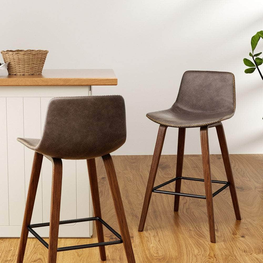 4x Bar Stools Vintage Leather Wooden