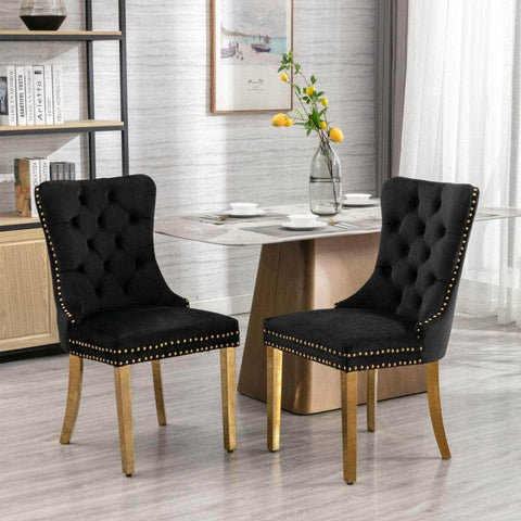 4X Velvet Dining Chairs With Golden Metal Legs-Black