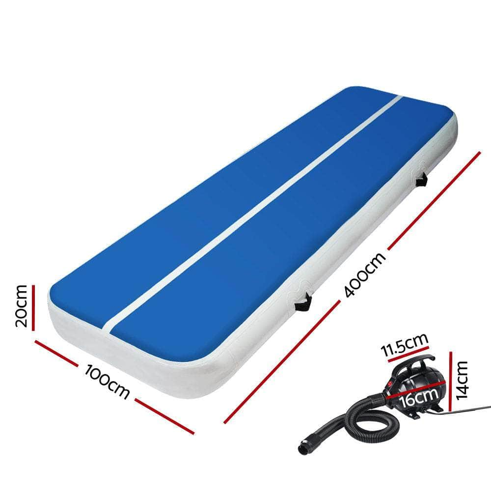 4X1M Inflatable Air Track Mat 20Cm Thick With Pump Tumbling Gymnastics Blue