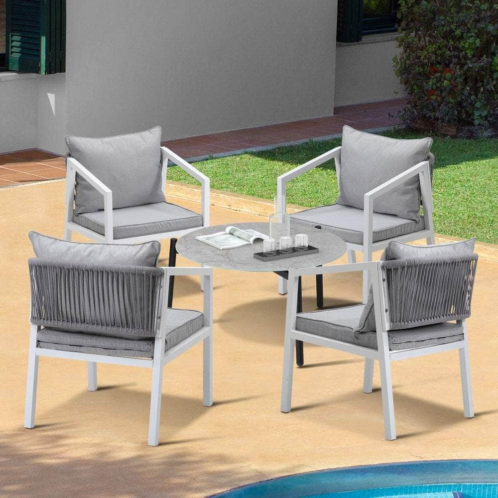 5/6PCS Outdoor Patio Set 70cm Coffee Table 4 Armchairs