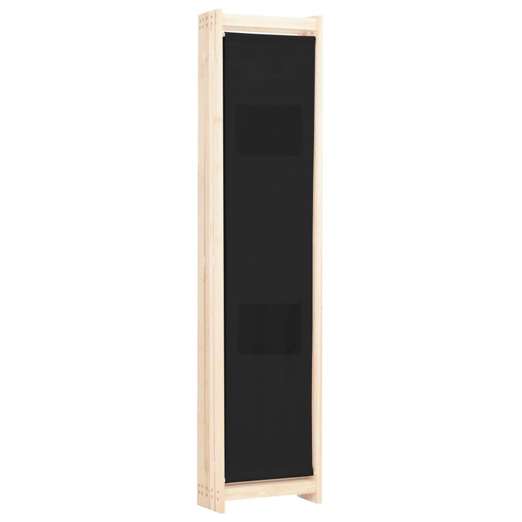 5-Panel Room Divider Black Fabric