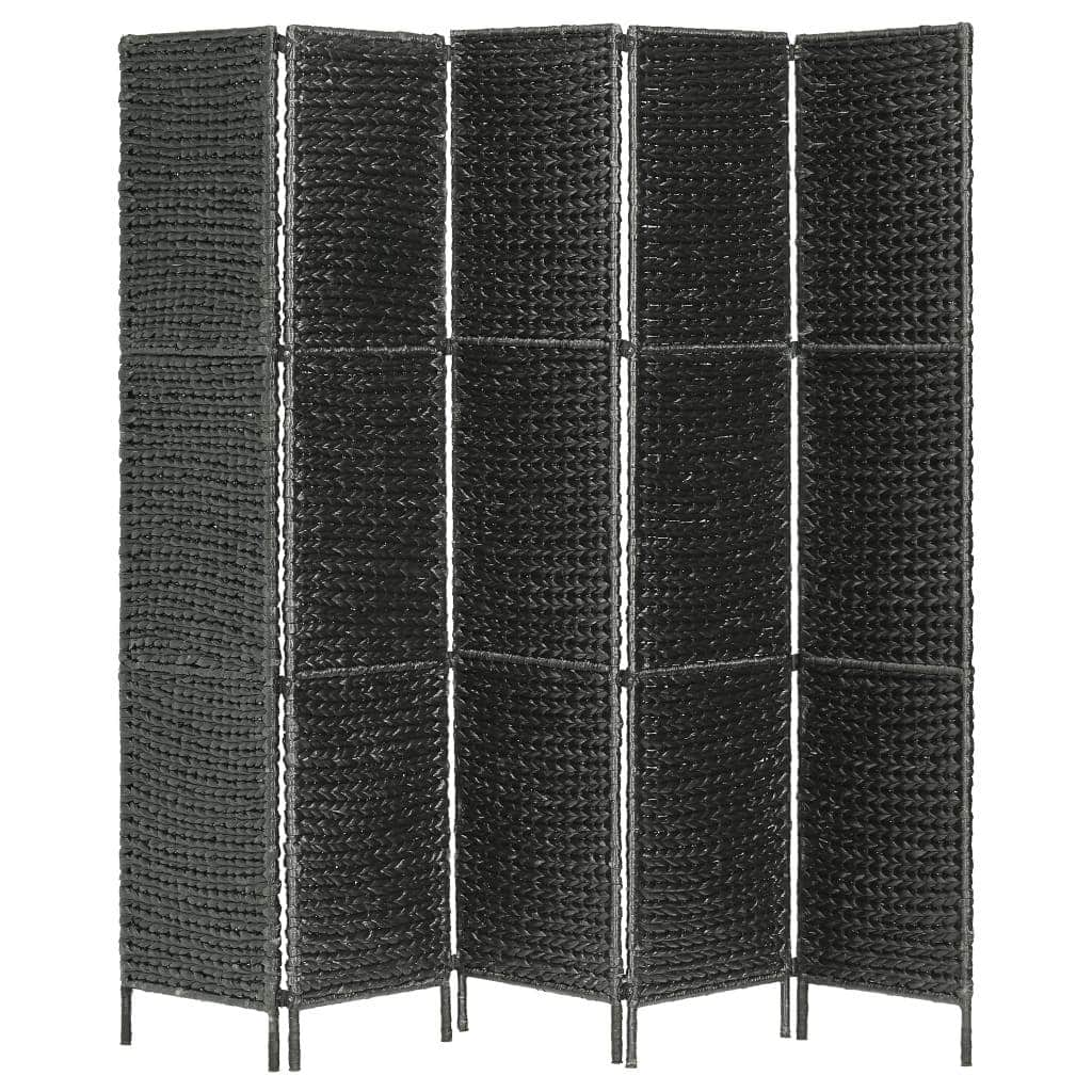 5-Panel Room Divider Black Water Hyacinth