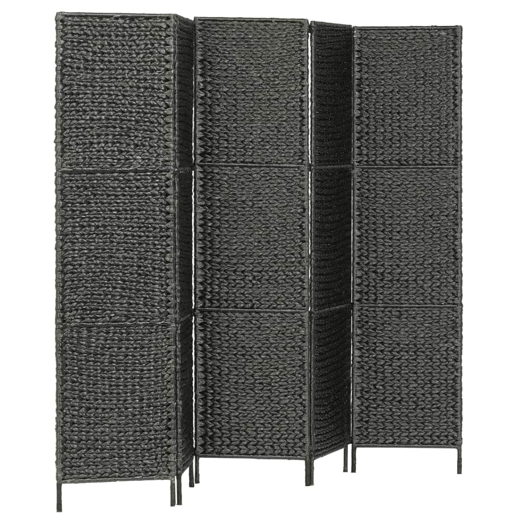 5-Panel Room Divider Black Water Hyacinth