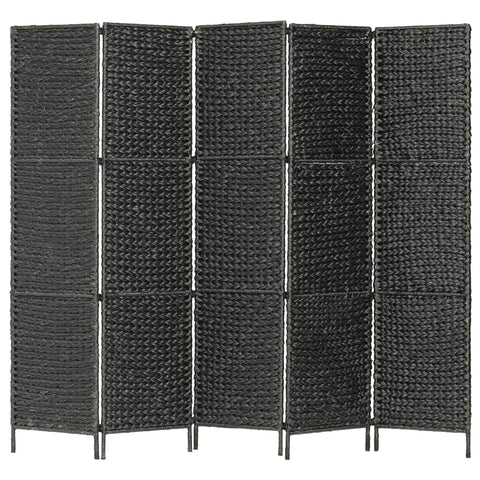 5-Panel Room Divider Black Water Hyacinth