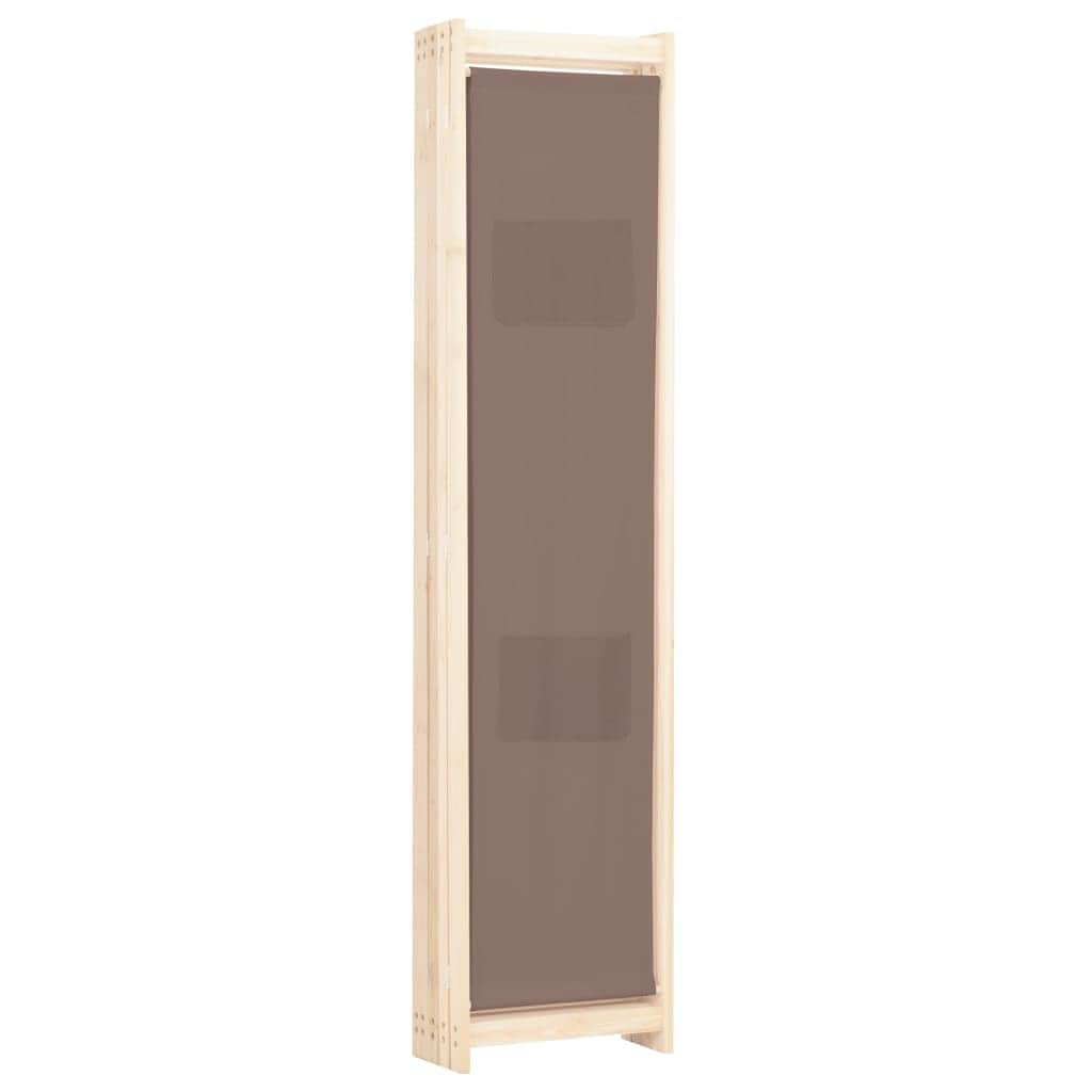 5-Panel Room Divider Brown Fabric