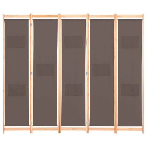 5-Panel Room Divider Brown Fabric