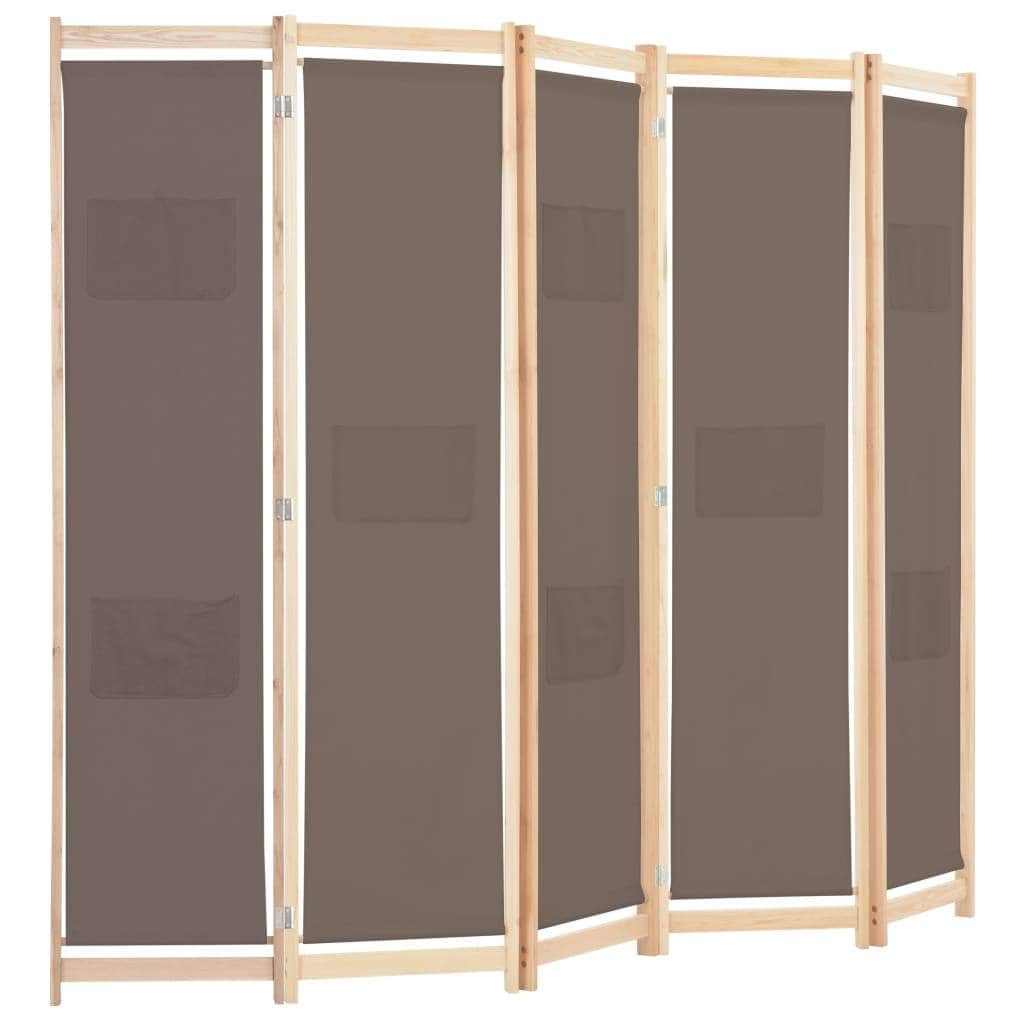 5-Panel Room Divider Brown Fabric