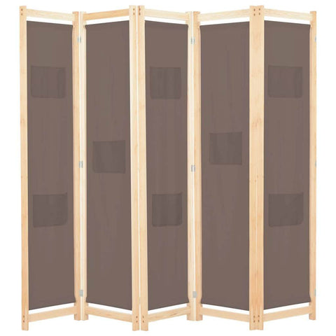 5-Panel Room Divider Brown Fabric