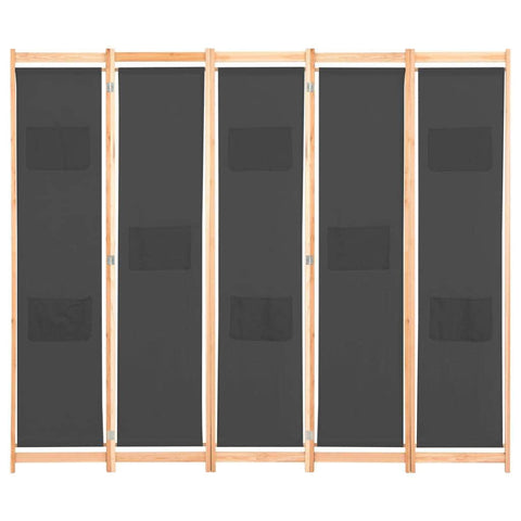 5-Panel Room Divider Grey Fabric