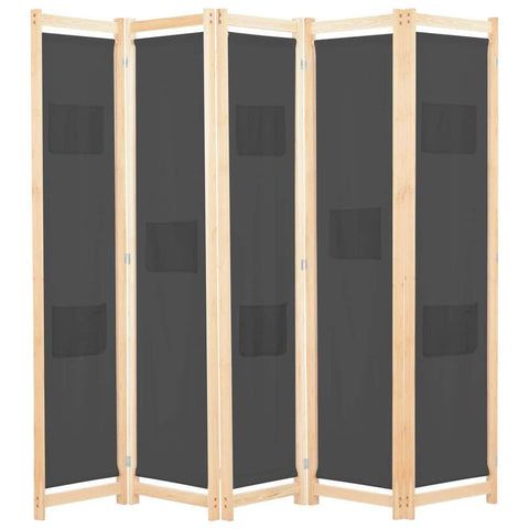 5-Panel Room Divider Grey Fabric