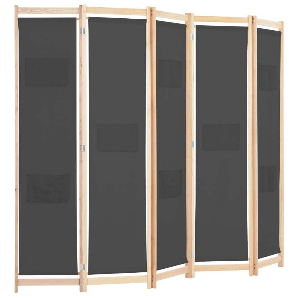 5-Panel Room Divider Grey Fabric