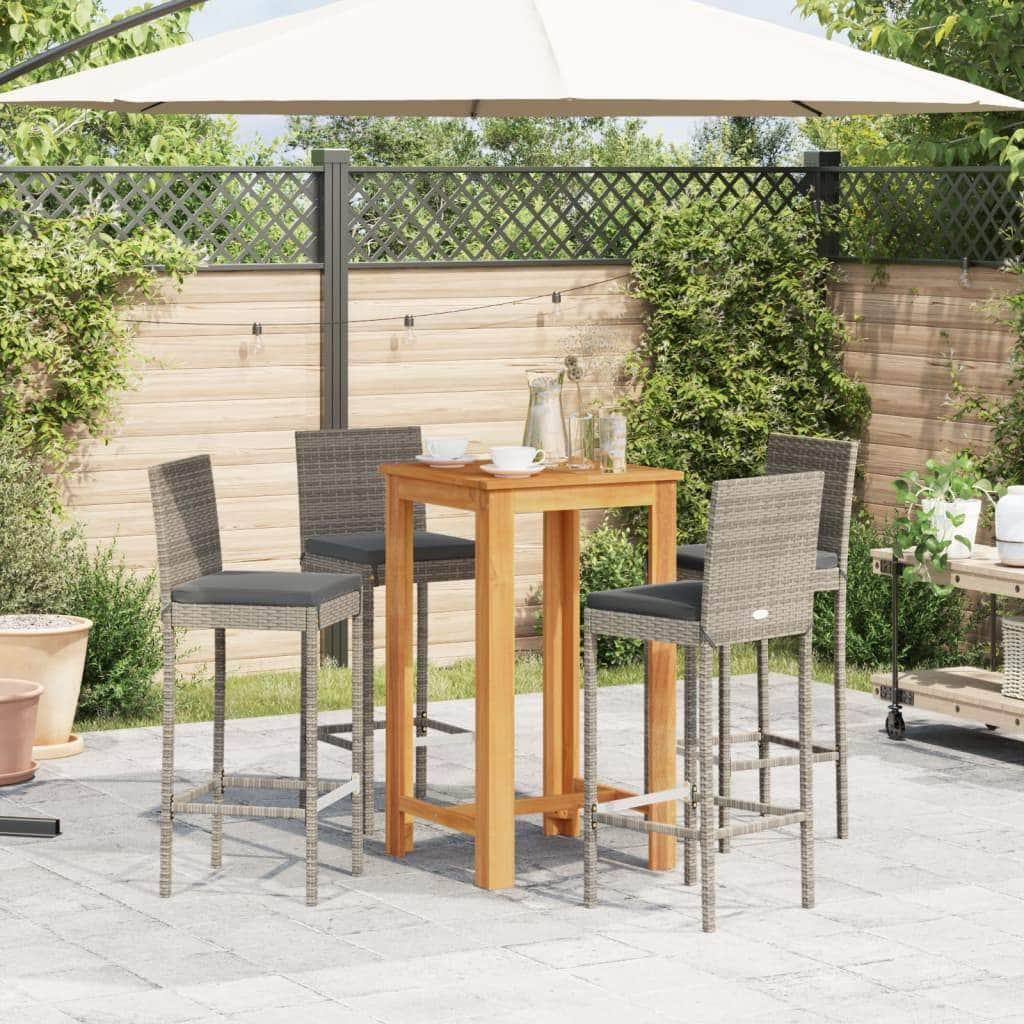 5 Pcs Garden Bar Set Grey Solid Wood Acacia and Poly Rattan