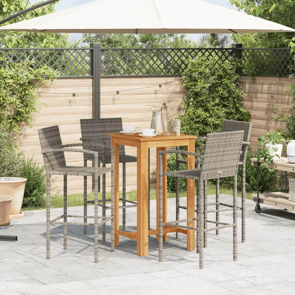 5 Pcs Garden Bar Set Solid Wood Acacia and Poly Rattan