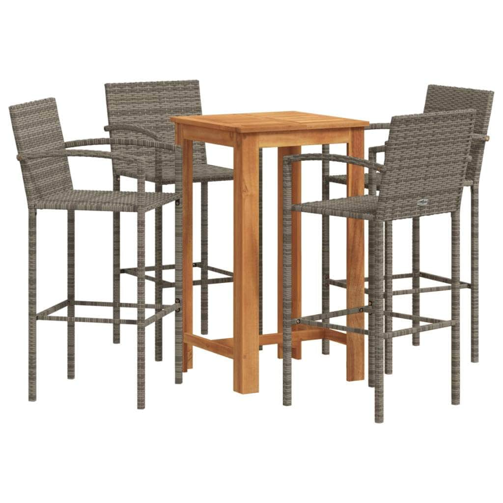 5 Pcs Garden Bar Set Solid Wood Acacia and Poly Rattan