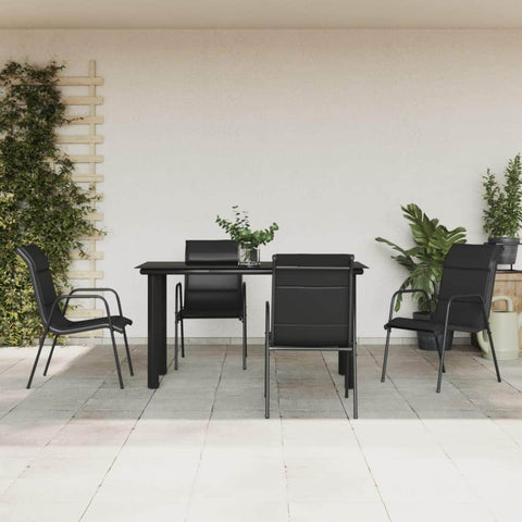 5-Pcs Garden Dining Set Black Steel and Textilene