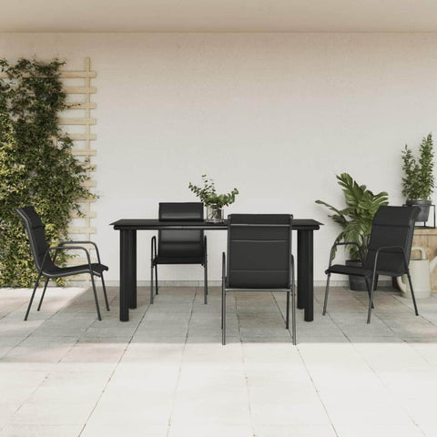 5 Pcs Garden Dining Set Black Steel and Textilene