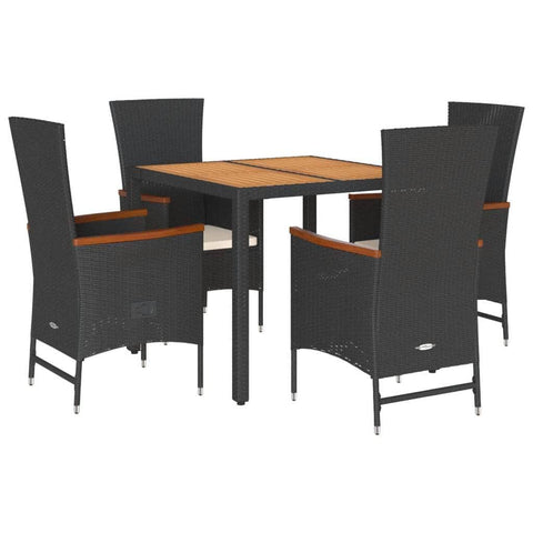 5-Pcs Garden Dining Set with Cushions Black Poly Rattan