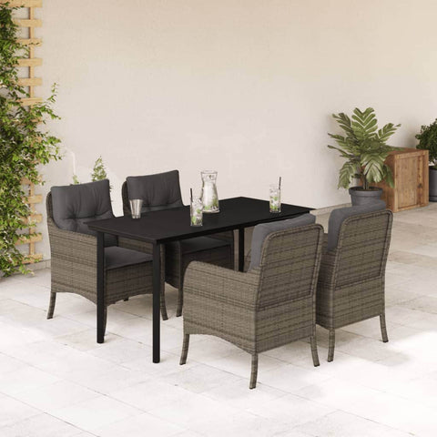 5 Pcs Garden Dining Set with Cushions Grey