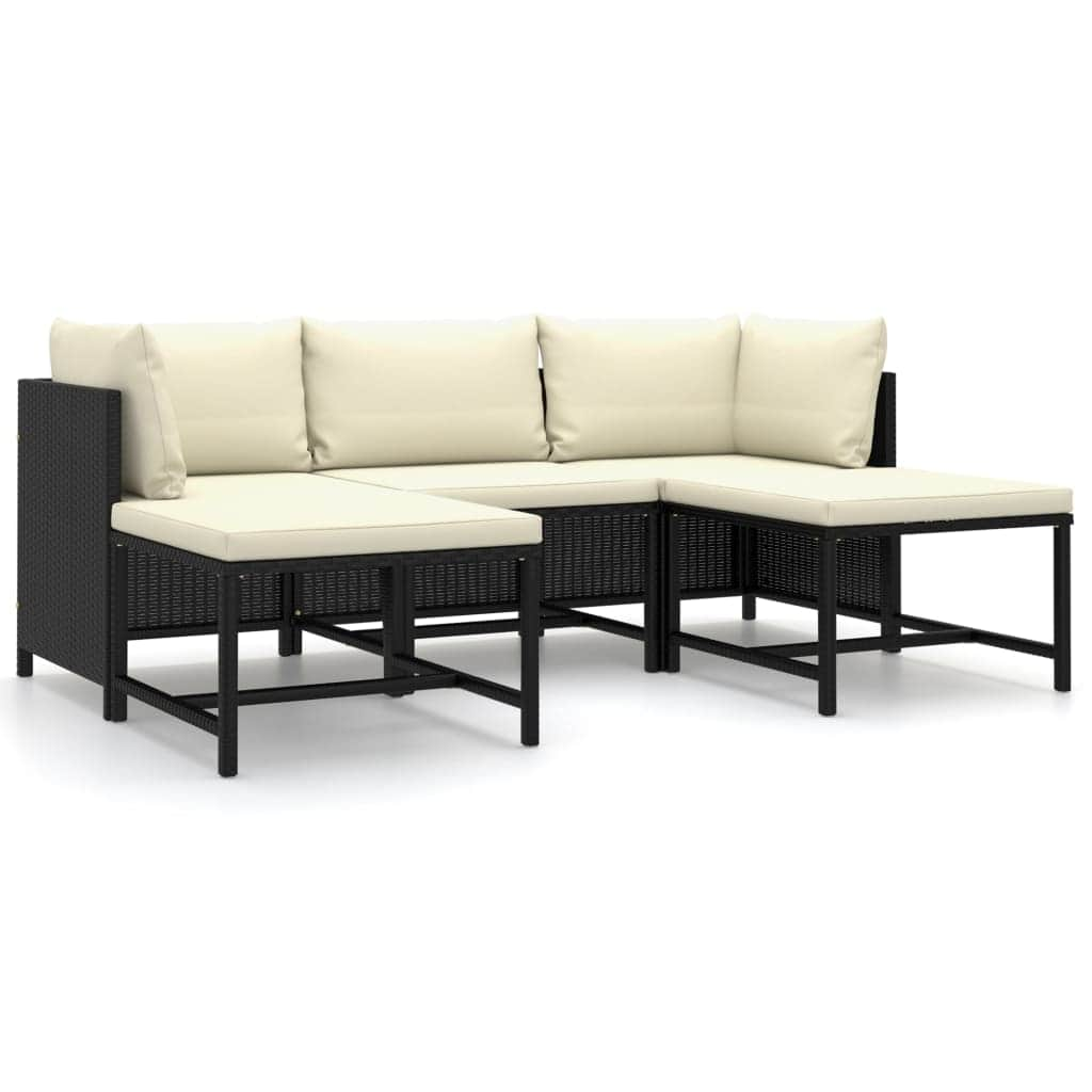 5 Pcs Garden Lounge Set with Cushions Poly Rattan Black