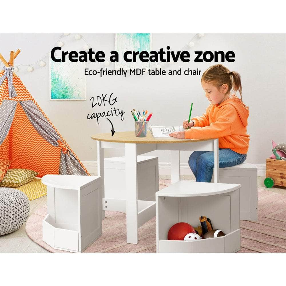 5 Pcs Kids Table And Chairs Set Storage Chair Wooden Play Study Desk Sets