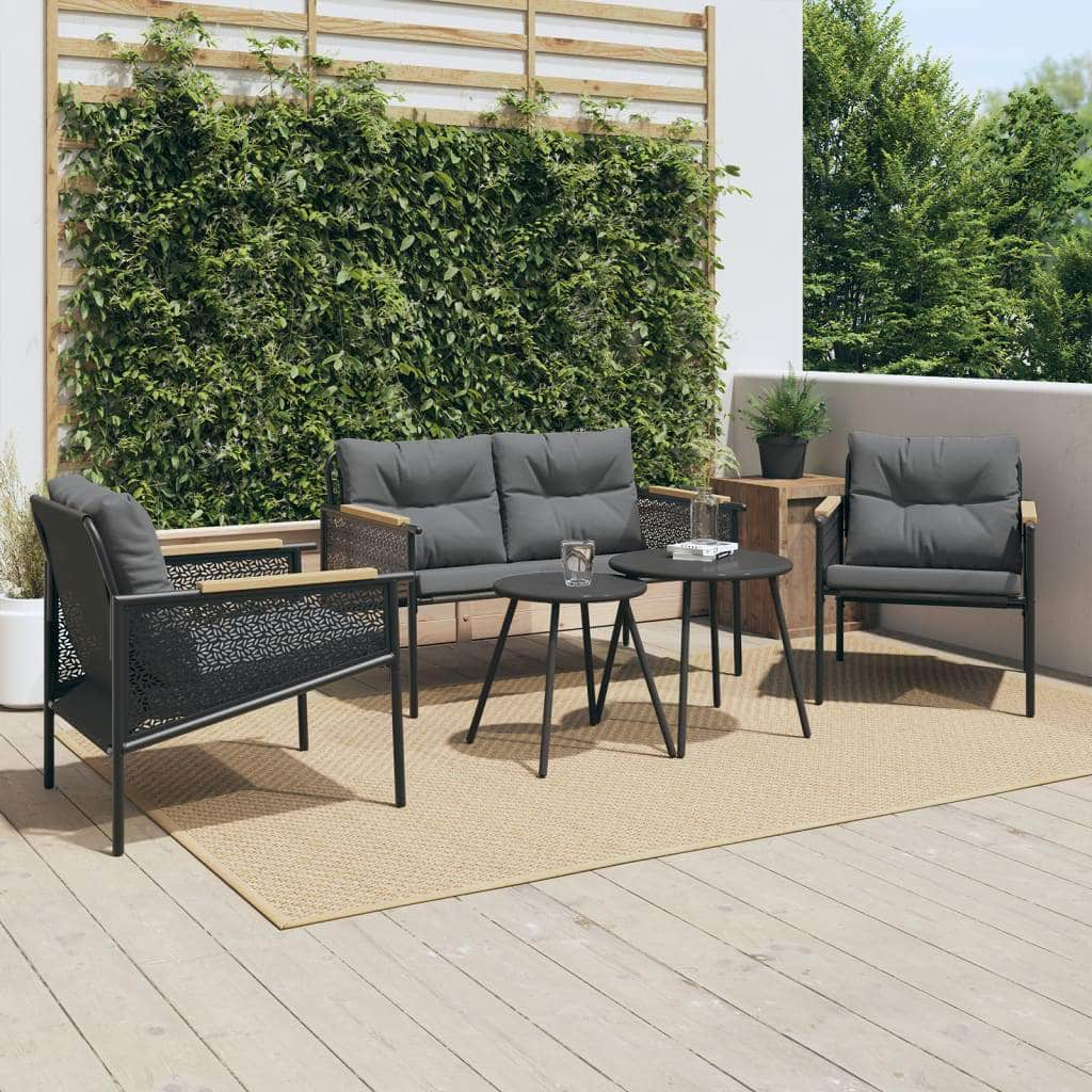 5 Piece Balcony Furniture Set with Cushions Black - Steel