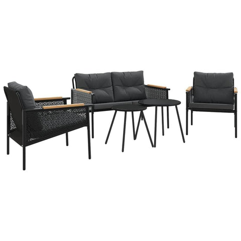 5 Piece Balcony Furniture Set with Cushions Black - Steel